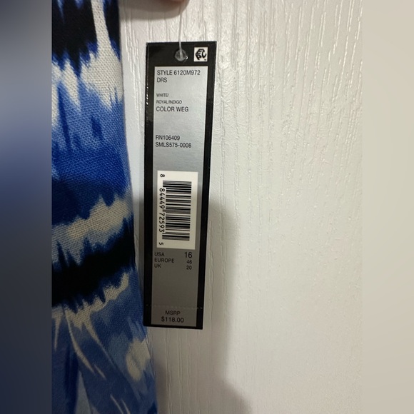 Tahari  Blue and White Patterned Midi Dress Size 16 NWT - Picture 2 of 5